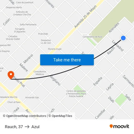 Rauch, 37 to Azul map