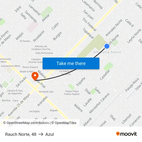 Rauch Norte, 48 to Azul map