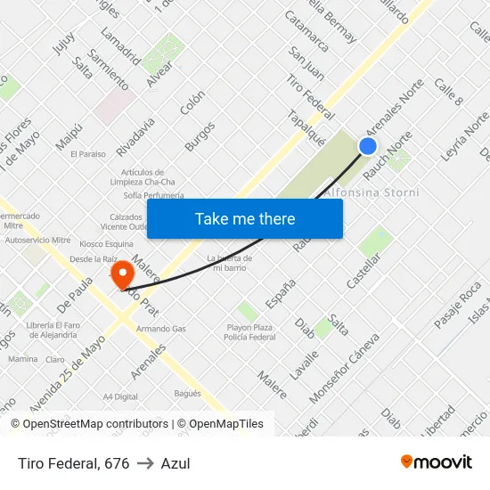 Tiro Federal, 676 to Azul map