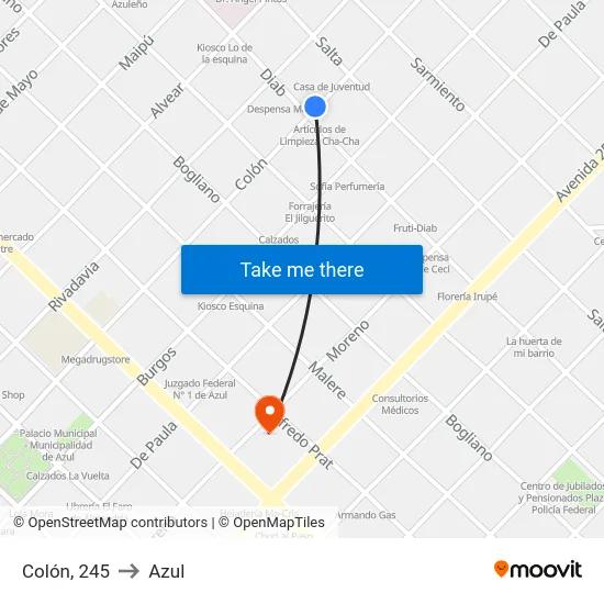 Colón, 245 to Azul map