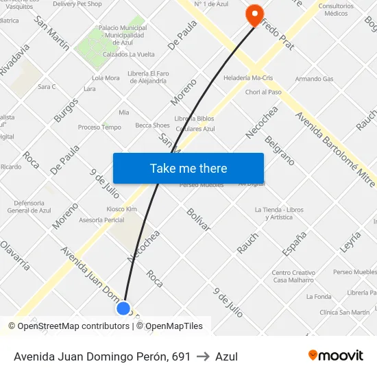 Avenida Juan Domingo Perón, 691 to Azul map