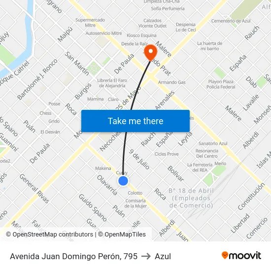 Avenida Juan Domingo Perón, 795 to Azul map