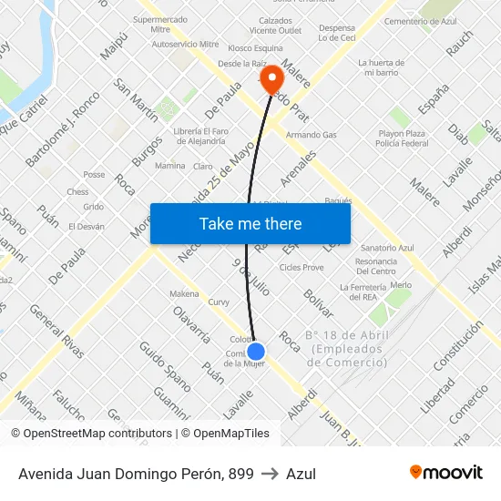 Avenida Juan Domingo Perón, 899 to Azul map