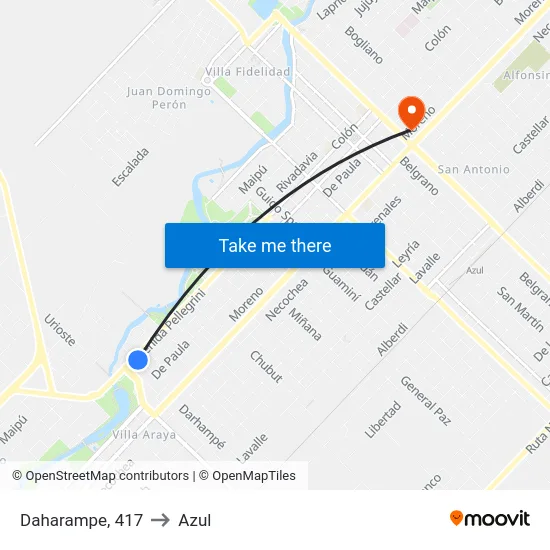 Daharampe, 417 to Azul map