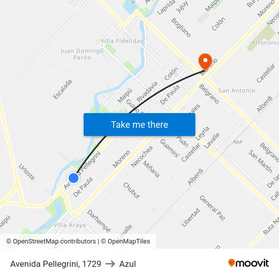 Avenida Pellegrini, 1729 to Azul map