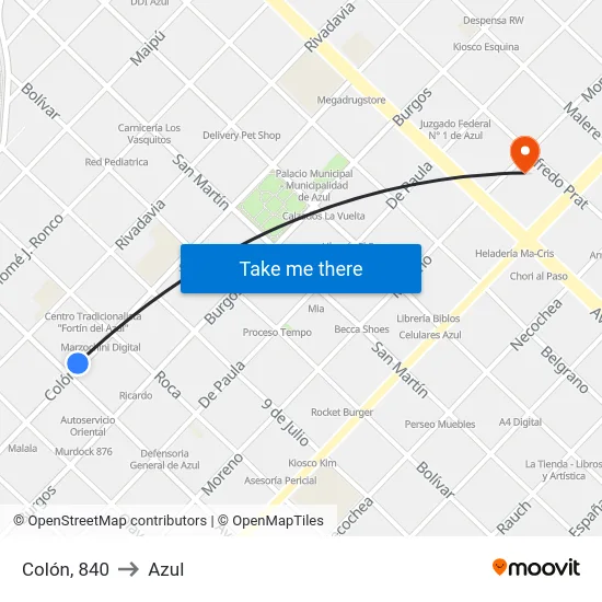 Colón, 840 to Azul map