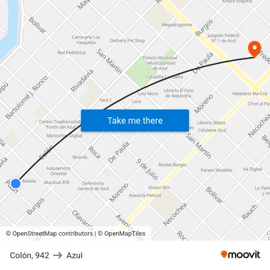Colón, 942 to Azul map