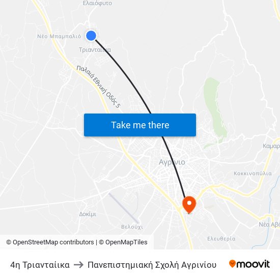 4η Τριανταίικα to Πανεπιστημιακή Σχολή Αγρινίου map