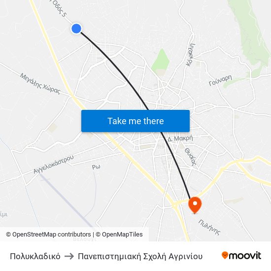 Πολυκλαδικό to Πανεπιστημιακή Σχολή Αγρινίου map