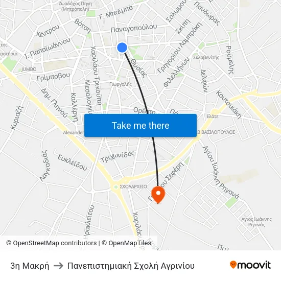 3rd Makri to University School of Agrinio map