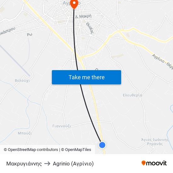 Μακρυγιάννης to Agrinio (Αγρίνιο) map