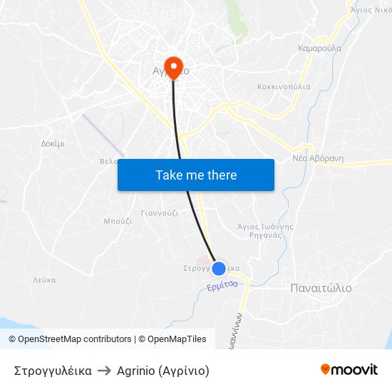 Στρογγυλέικα to Agrinio (Αγρίνιο) map