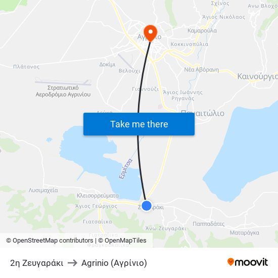 2η Ζευγαράκι to Agrinio (Αγρίνιο) map