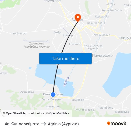 4η Κλεισορεύματα to Agrinio (Αγρίνιο) map