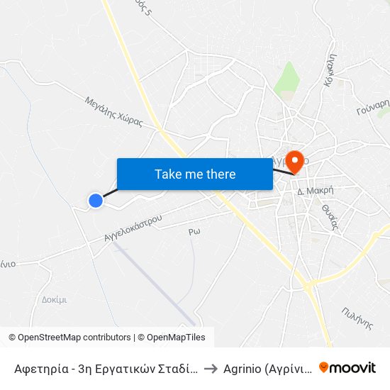 Αφετηρία - 3η Εργατικών Σταδίου to Agrinio (Αγρίνιο) map