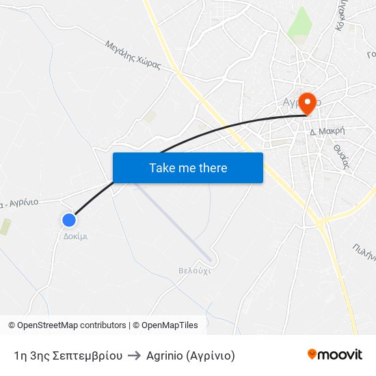 1η 3ης Σεπτεμβρίου to Agrinio (Αγρίνιο) map