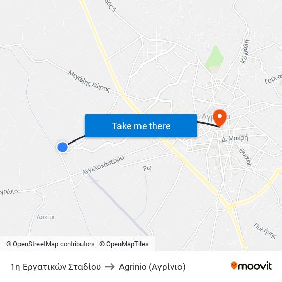 1η Εργατικών Σταδίου to Agrinio (Αγρίνιο) map