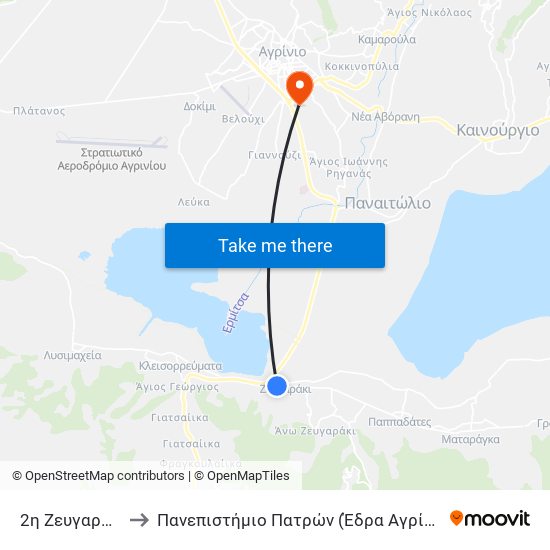 2η Ζευγαράκι to Πανεπιστήμιο Πατρών (Έδρα Αγρίνιο) map