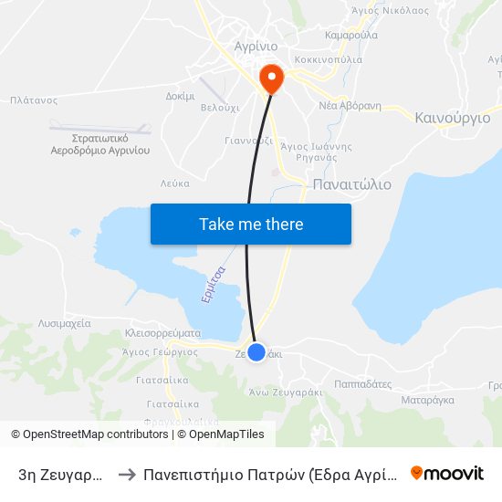 3η Ζευγαράκι to Πανεπιστήμιο Πατρών (Έδρα Αγρίνιο) map