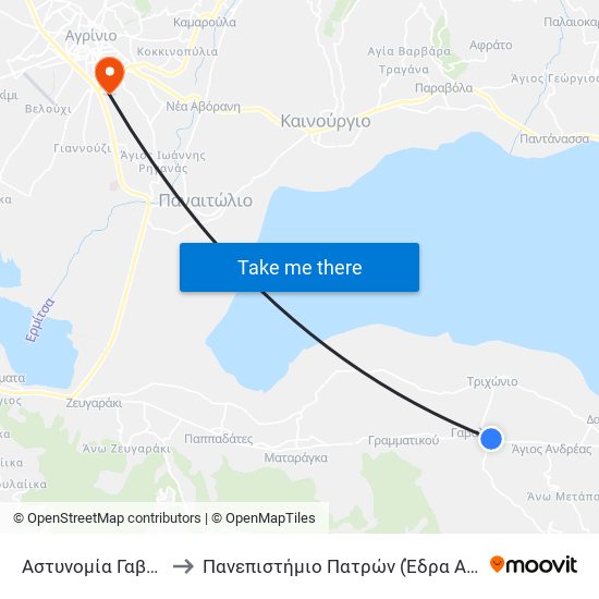 Αστυνομία Γαβαλού to Πανεπιστήμιο Πατρών (Έδρα Αγρίνιο) map
