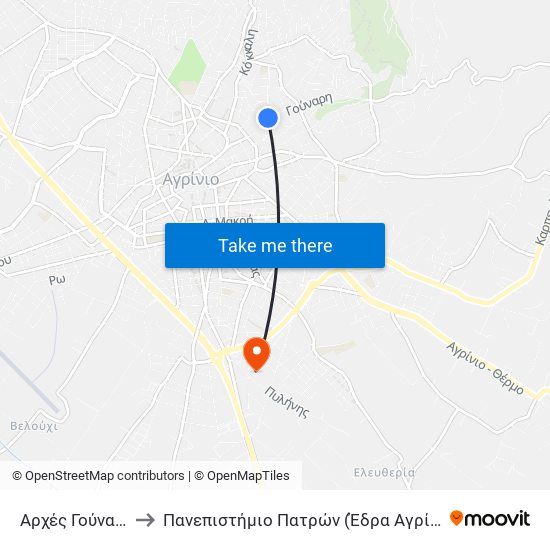 Αρχές Γούναρη to Πανεπιστήμιο Πατρών (Έδρα Αγρίνιο) map