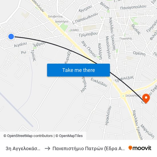 3η Αγγελοκάστρου to Πανεπιστήμιο Πατρών (Έδρα Αγρίνιο) map