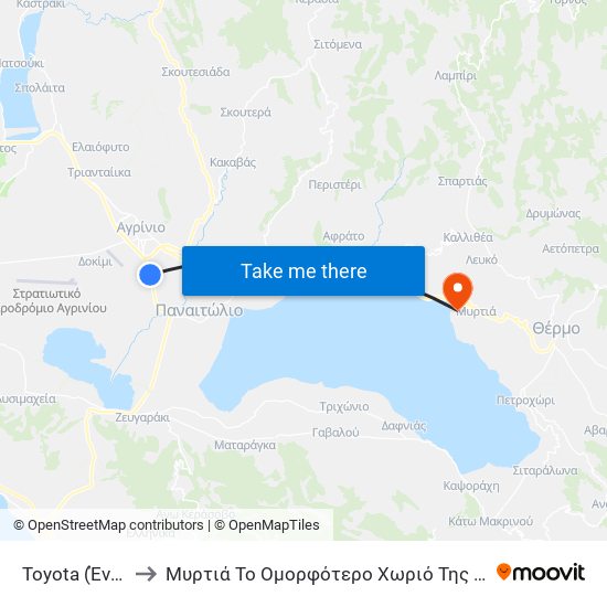 Toyota (Έναντι) to Μυρτιά Το Ομορφότερο Χωριό Της Αιτωλ / νίας map