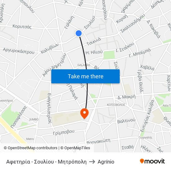 Αφετηρία - Σουλίου - Μητρόπολη to Agrínio map