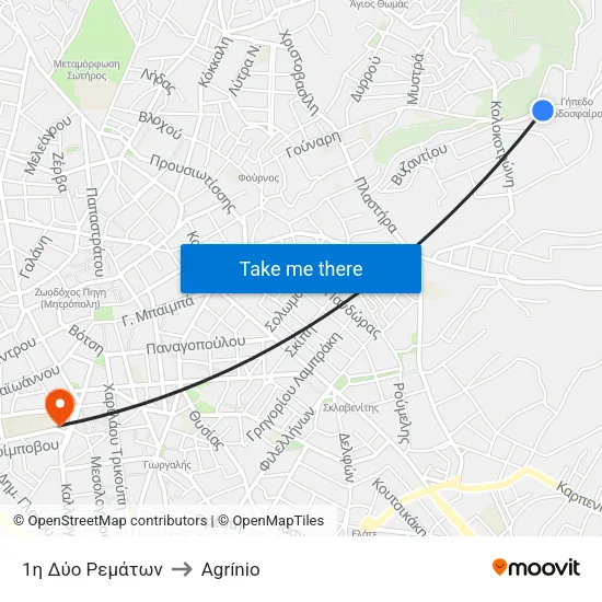 1st Dyo Rematon to Agrinio map