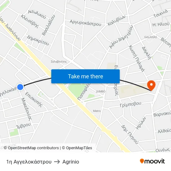 1η Αγγελοκάστρου to Agrínio map