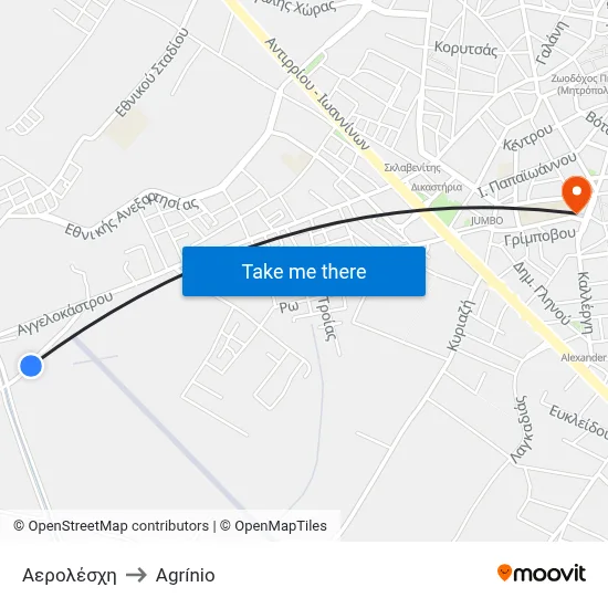 Aero Club to Agrinio map