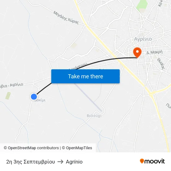 2η 3ης Σεπτεμβρίου to Agrínio map