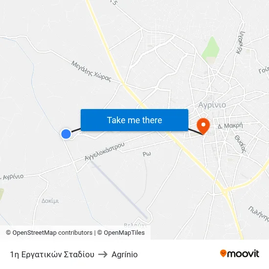 1η Εργατικών Σταδίου to Agrínio map