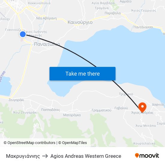 Μακρυγιάννης to Agios Andreas Western Greece map