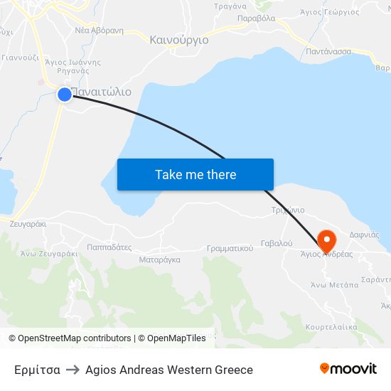 Ερμίτσα to Agios Andreas Western Greece map