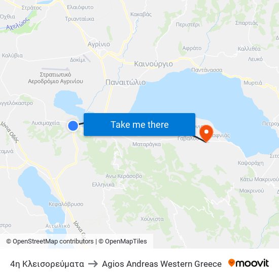 4η Κλεισορεύματα to Agios Andreas Western Greece map