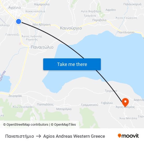 Πανεπιστήμιο to Agios Andreas Western Greece map