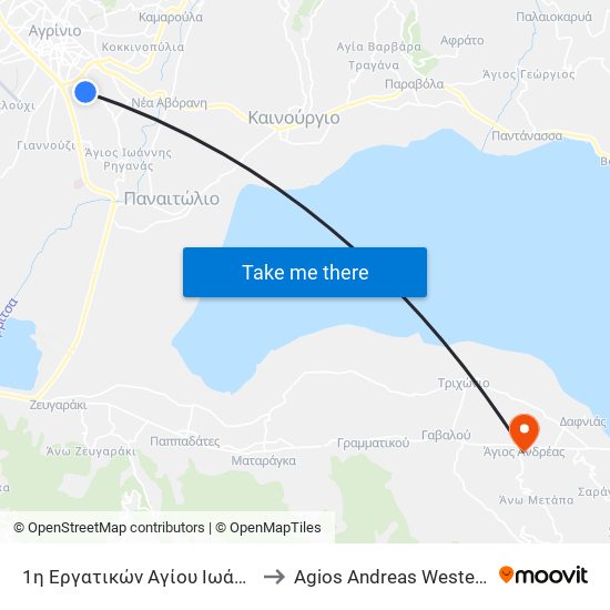 1η Εργατικών Αγίου Ιωάννη Ρηγανά to Agios Andreas Western Greece map
