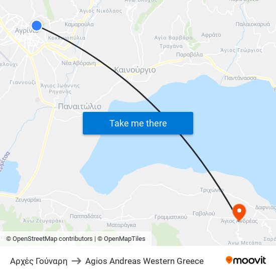 Αρχές Γούναρη to Agios Andreas Western Greece map