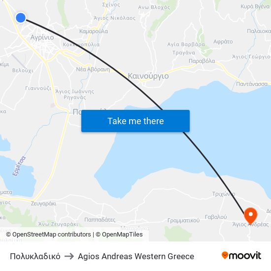 Πολυκλαδικό to Agios Andreas Western Greece map