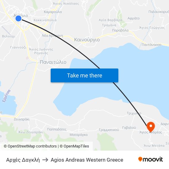 Αρχές Δαγκλή to Agios Andreas Western Greece map