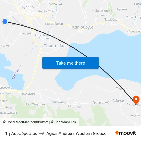 1st Airport to Agios Andreas Western Greece map