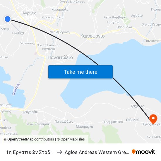 1η Εργατικών Σταδίου to Agios Andreas Western Greece map