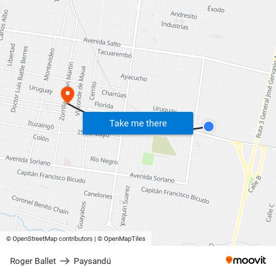 Roger Ballet to Paysandú map