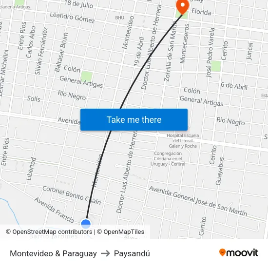 Montevideo & Paraguay to Paysandú map