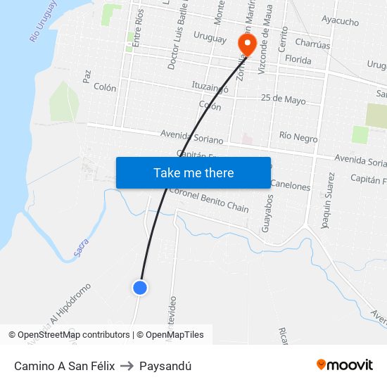 Camino A San Félix to Paysandú map