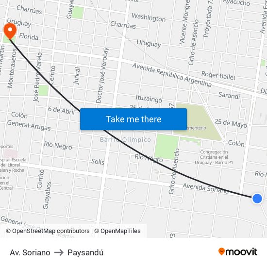 Av. Soriano to Paysandú map