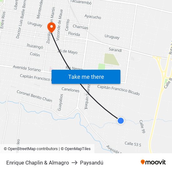 Enrique Chaplin & Almagro to Paysandú map