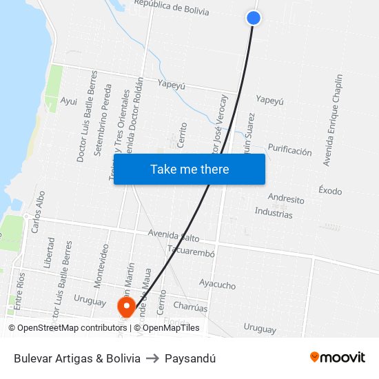 Bulevar Artigas & Bolivia to Paysandú map
