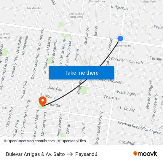 Bulevar Artigas & Av. Salto to Paysandú map